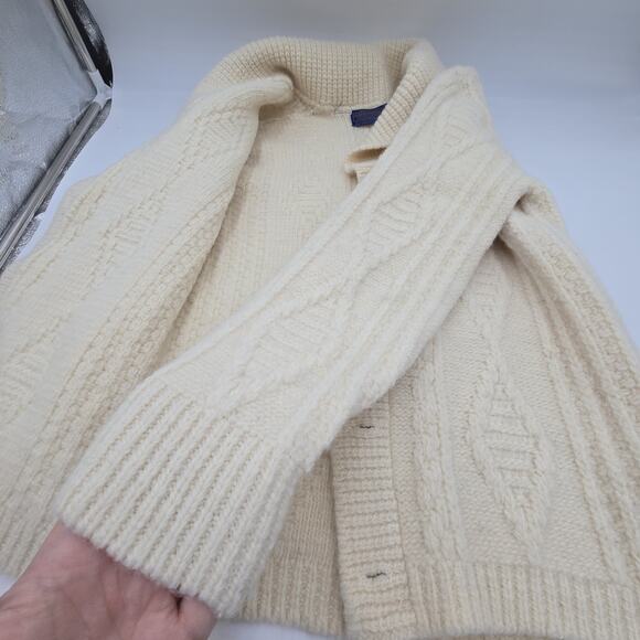 Rare VTG PENDLETON Fisherman’s Knit Shawl Collar Cardigan Sweater 90s Cream SZ M - Picture 5 of 9